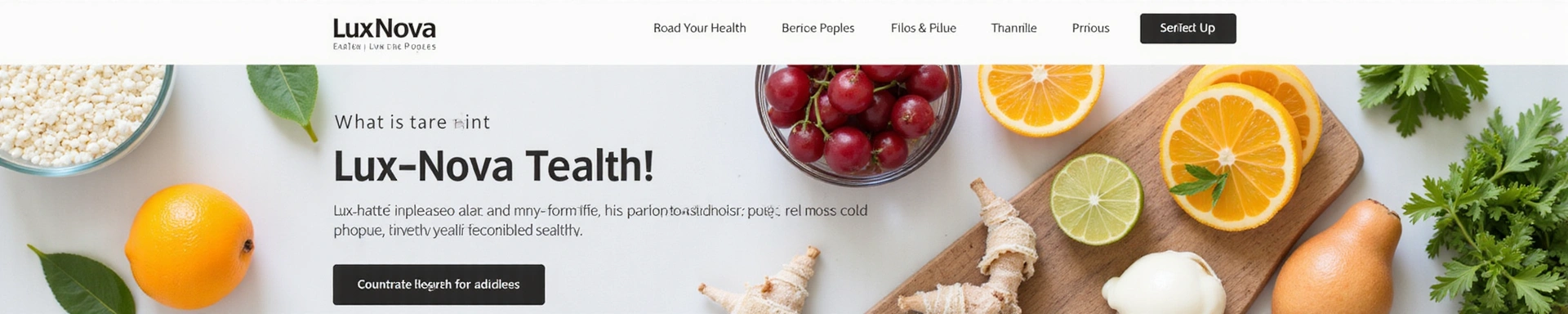 LuxNova hero banner featuring natural health products and healthy people
