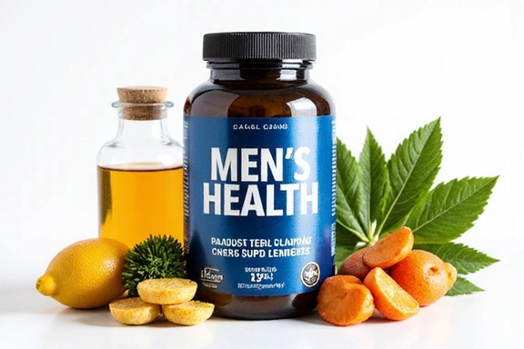 Stylized image representing men's health supplements, natural ingredients